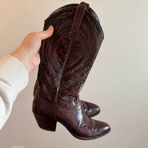 Vintage Dan Post Cherry Leather Cowboy Boots Womens Size 6C
